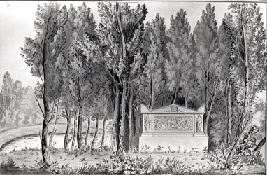 Tomba di Jean-Jacques Rousseau (1712-78) a Ermenonville (disegno)